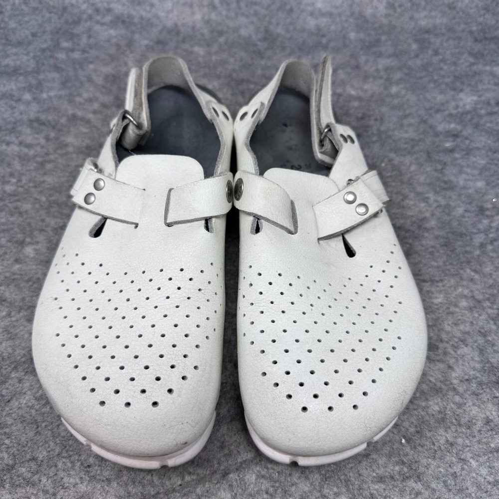 Birkenstock ALPRO White Leather Clogs Shoes Womens Size 38 / 7 Perforated Sling - Picture 4 of 11